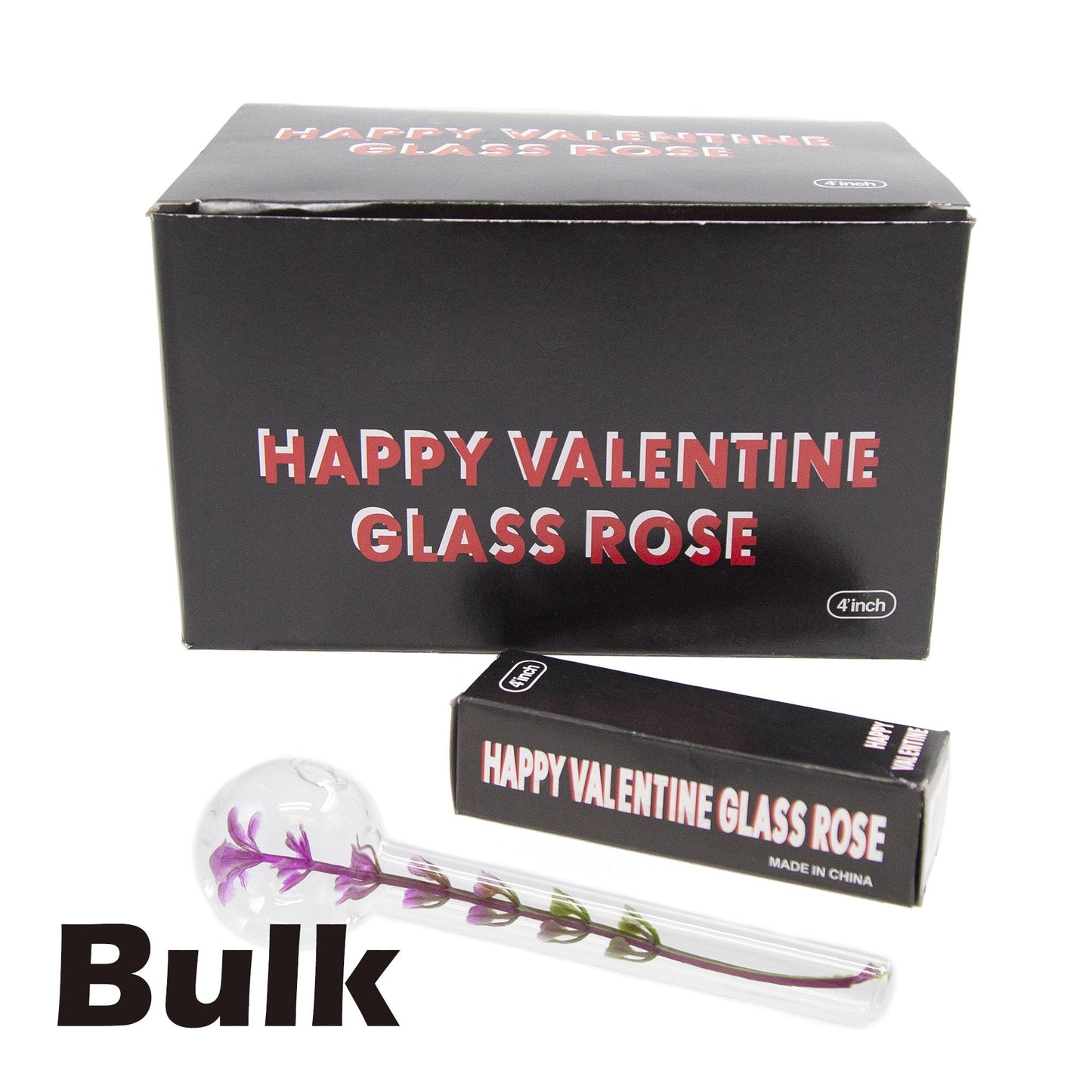 Happy Valentine Glass Rose - Bulk 6inch, 8Inch(Half)